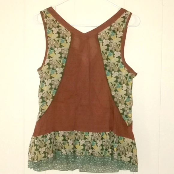Fei Fairy Floral Tank Top Forest Green Brown Contrast Boho Anthropologie EUC Med - Picture 3 of 5